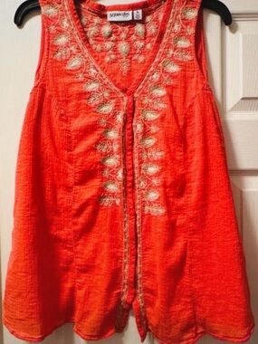 St. John's Bay Bright Orange Sleeveless Embroidered Cotton Tank